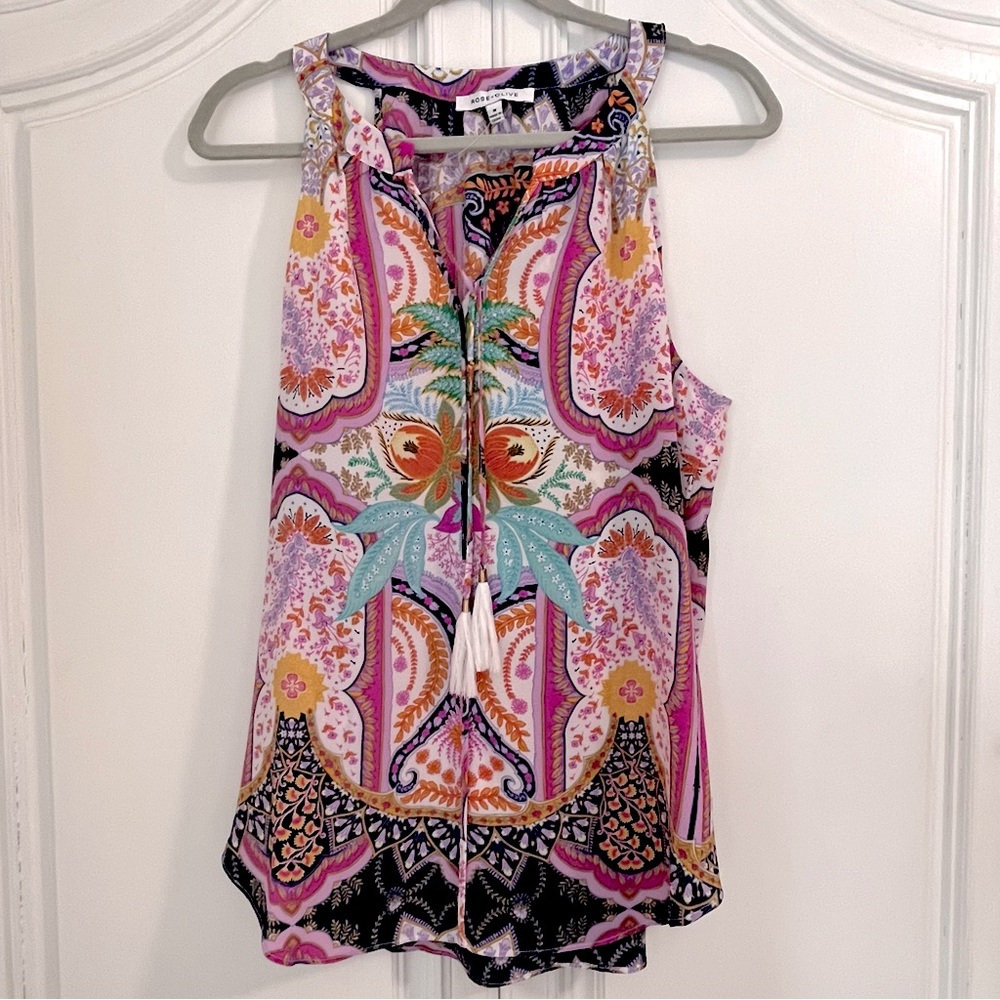 ROSE AND OLIVE TANK TOP | LIGHT, FLOWY | BOHEMIAN MULTICOLOR | MEDIUM | NWOT
